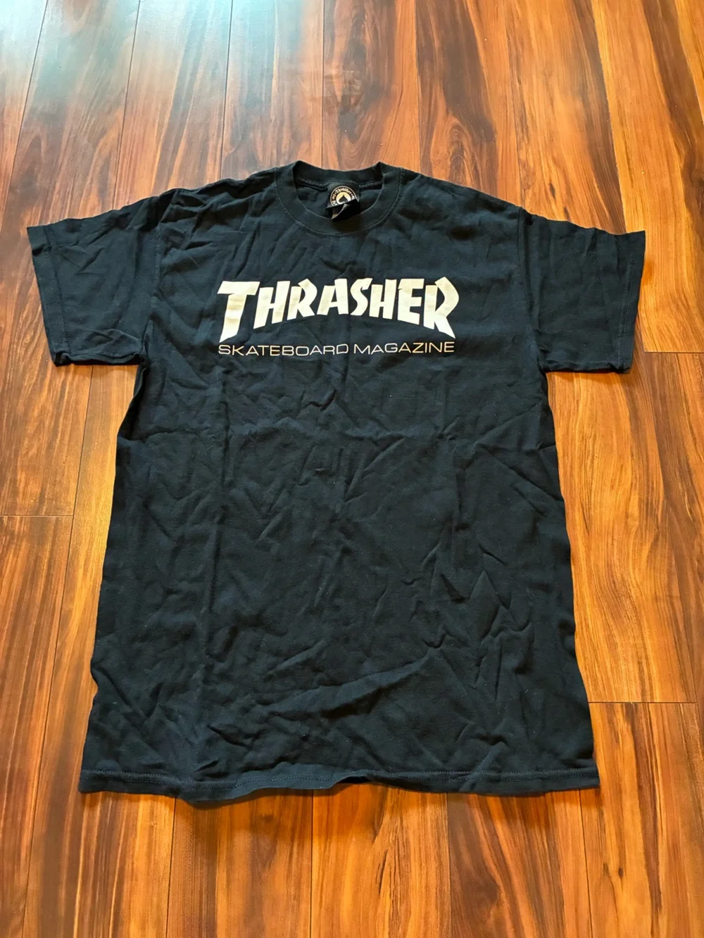 Thrasher Black T-Shirt with White Skateboard Magazine Logo - Picture 1 of 3